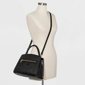 A New Day Faux Leather Satchel Hand Bag Black